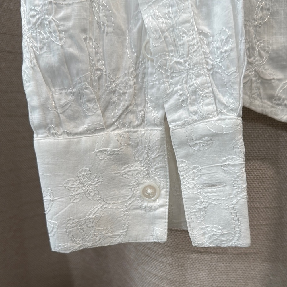 Ellen Tracy 100%Cotton Floral Embroidered White Button Down Shirt Size 14 - Picture 3 of 8